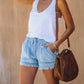 🍃High Waist Drawstring Distressed Denim Shorts