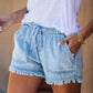 🍃High Waist Drawstring Distressed Denim Shorts