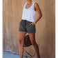 🍃High Waist Drawstring Distressed Denim Shorts