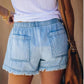 🍃High Waist Drawstring Distressed Denim Shorts