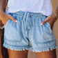 🍃High Waist Drawstring Distressed Denim Shorts