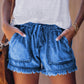 🍃High Waist Drawstring Distressed Denim Shorts