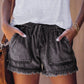 🍃High Waist Drawstring Distressed Denim Shorts