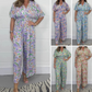Women’s Elegant V-Neck Printed Wide-Leg Jumpsuits