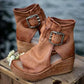 Peep-Toe Wedge Ankle Boots with Buckle