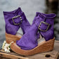 Peep-Toe Wedge Ankle Boots with Buckle