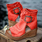 Peep-Toe Wedge Ankle Boots with Buckle