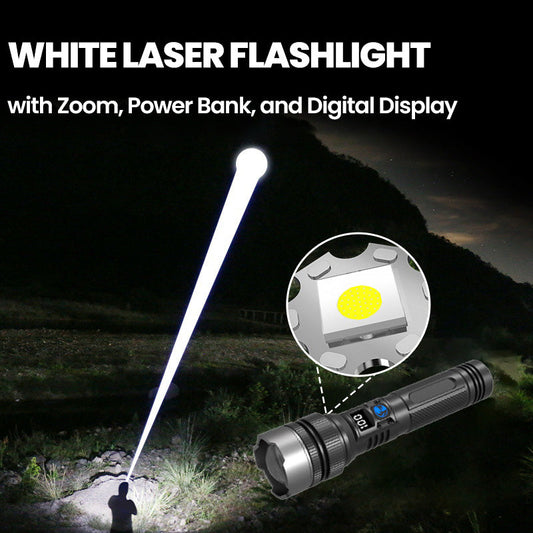 🔥Last Day 49% OFF🔥White Laser Flashlight with Zoom, Power Bank, and Digital Display