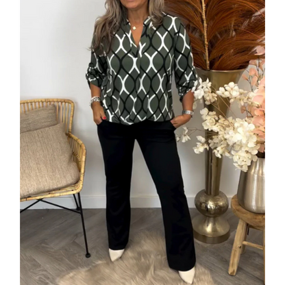 💥Last Day Special Sale 50% OFF💝👗Women's Geometric Print V-Neck Blouse