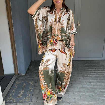 🌿Women's Loose Printed Top & Wide-Leg Pants 2-Piece Set🔥