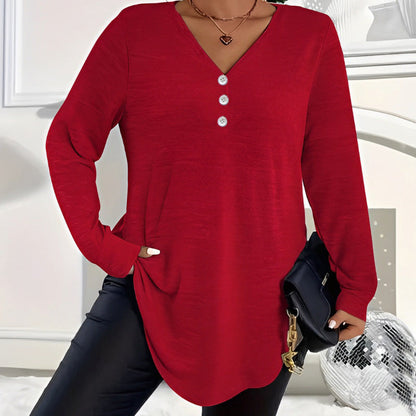 Women's Buttoned V-Neck Short Sleeve Top